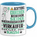 Verkäufer Geschenk Tasse Lustiger Spruch Erheben Sie Sich Der Verkäufer Betritt den Raum Blau Trendation