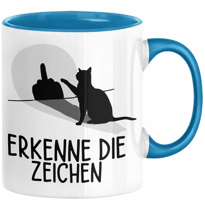 Erkenne Die Zeichen Tasse Geschenk Tasse Mittelfing** Geschenkidee Kaffee-Becher Sarkasmus Spruch Blau Trendation