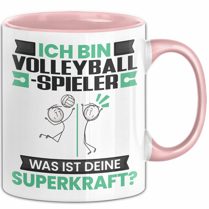 Volleyballspieler Tasse Geschenk für Volleyballspieler Geburtstag Lustiger Spruch Kaffee-Becher Was Ist Deine Superkraft Rosa Trendation
