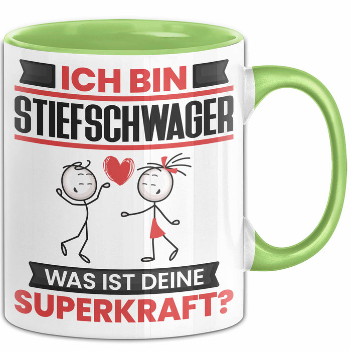 Stiefschwager Tasse Geschenk für Stiefschwager Geburtstag Lustiger Spruch Kaffee-Becher Was Ist Deine Superkraft Grün Trendation