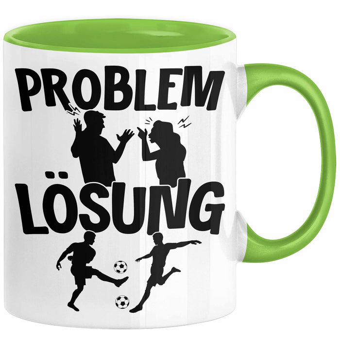 Fußballer Tasse Geschenk für Fußballspieler Männer Geschenkidee Problem und Lösung Fussball Spielen Grün Trendation