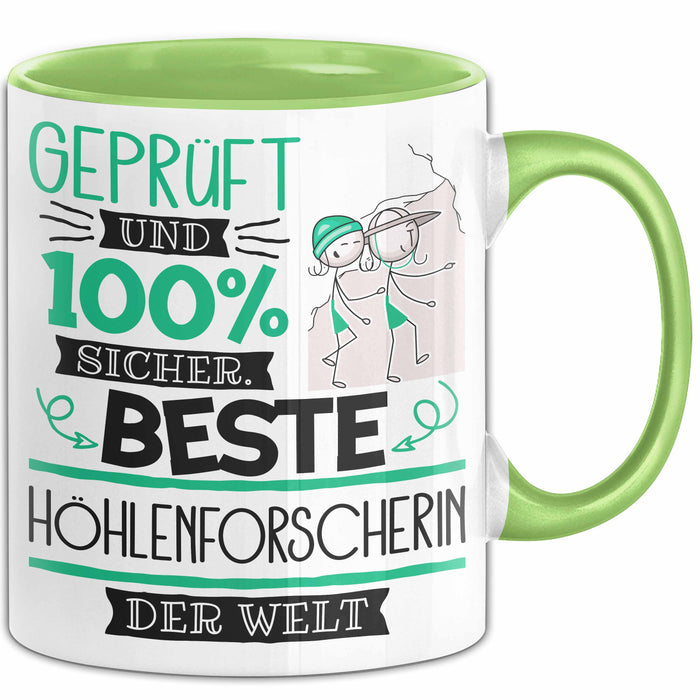Beste Höhlenforscherin Der Welt Tasse Geschenk für Eine Höhlenforscherin Geprüft Und Sicher Geschenkidee Geburtstag Weihnachten Grün Trendation