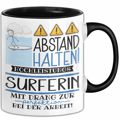 Surferin Tasse Geschenk Lustig Abstand Halten Hochleistungs-Surferin Mit Drang Zur Perfektion Bei Der Arbeit Trendation