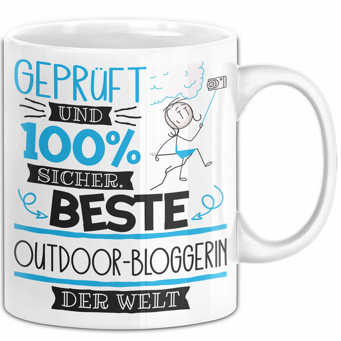 Beste Outdoor-Bloggerin Der Welt Tasse Geschenk für Eine Outdoor-Bloggerin Geprüft Und Sicher Geschenkidee Geburtstag Weihnachten Weiß Trendation