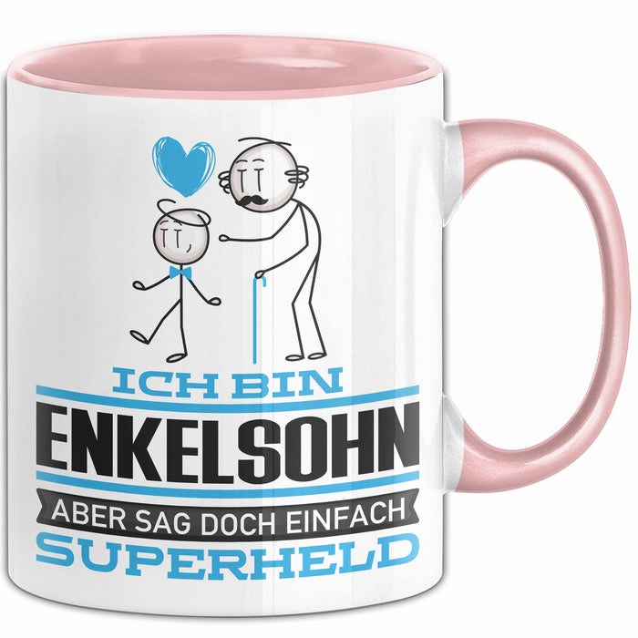 Enkelsohn Geschenk Tasse Ich Bin Enkelsohn Aber Sag Doch Einfach Superheld Lustige Geschenkdiee für Enkelsohn Kaffee-Becher Rosa Trendation