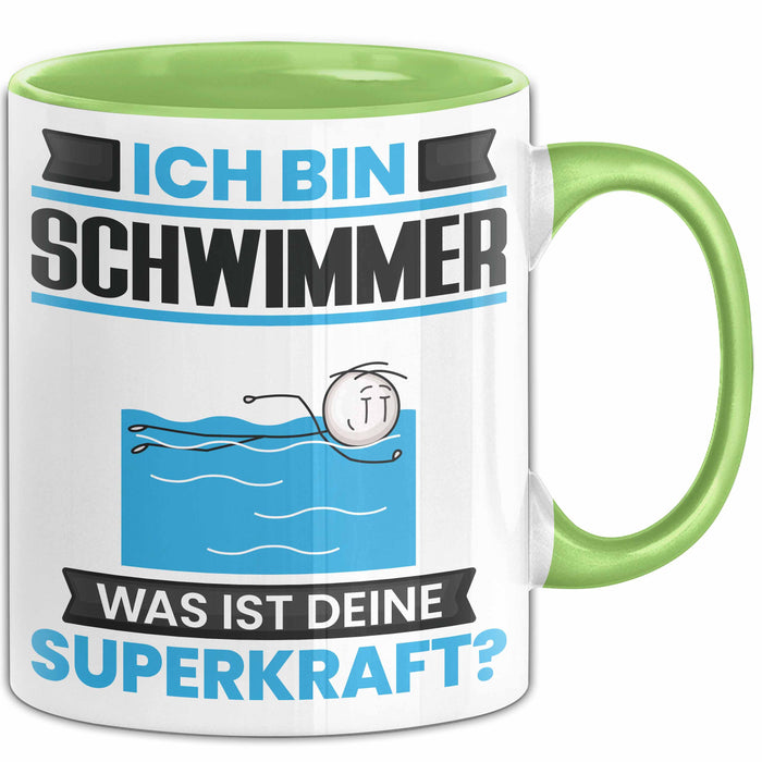 Schwimmer Tasse Geschenk für Schwimmer Geburtstag Lustiger Spruch Kaffee-Becher Was Ist Deine Superkraft Grün Trendation