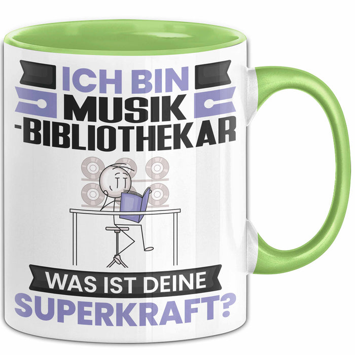 Musikbibliothekar Tasse Geschenk für Musikbibliothekar Geburtstag Lustiger Spruch Kaffee-Becher Was Ist Deine Superkraft Grün Trendation