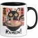 Katzen Tierliebhaber Tasse Geschenk Lustige Geschenkidee Spruch Katze Isst Ramen Nudeln Schwarz Trendation