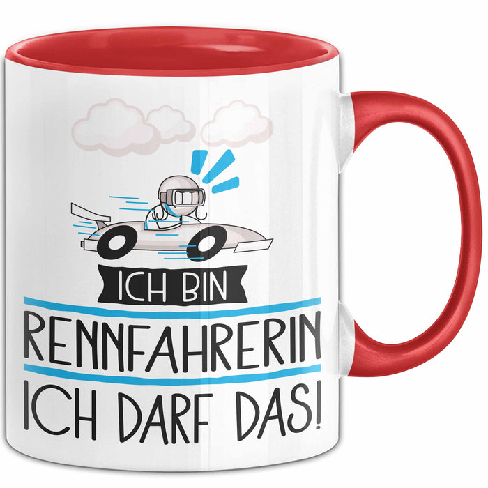 Geschenk für Rennfahrerin Tasse Lustige Geschenkidee Geburtstag Ich Bin Rennfahrerin Ich Darf Das Rot Trendation