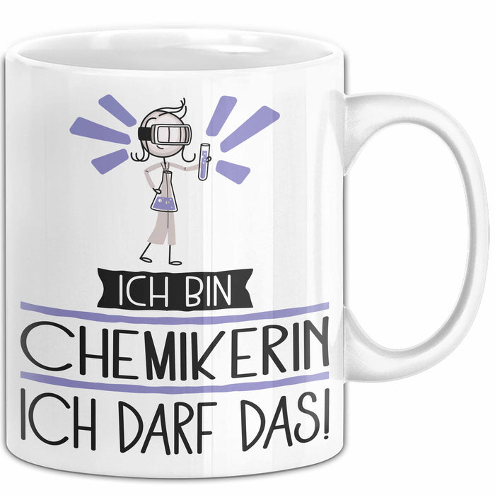 Geschenk für Chemikerin Tasse Lustige Geschenkidee Geburtstag Ich Bin Chemikerin Ich Darf Das Weiß Trendation