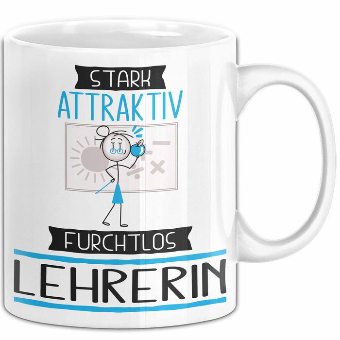 Lehrerin Tasse Geschenk Becher Stark Attraktiv Furchtlos Lehrerin Lustige Geschenkidee Weiß Trendation