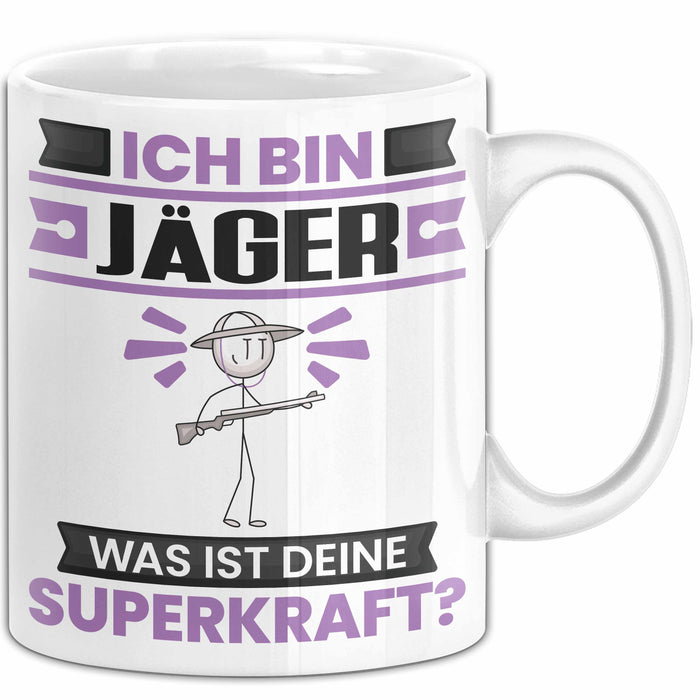 Jäger Tasse Geschenk für Jäger Geburtstag Lustiger Spruch Kaffee-Becher Was Ist Deine Superkraft Weiß Trendation