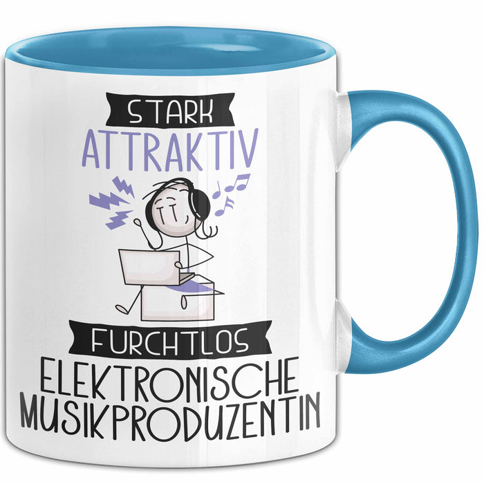 Elektronische Musikproduzentin Tasse Geschenk Becher Stark Attraktiv Furchtlos Elektronische Musikproduzentin Lustige Geschenkidee Blau Trendation