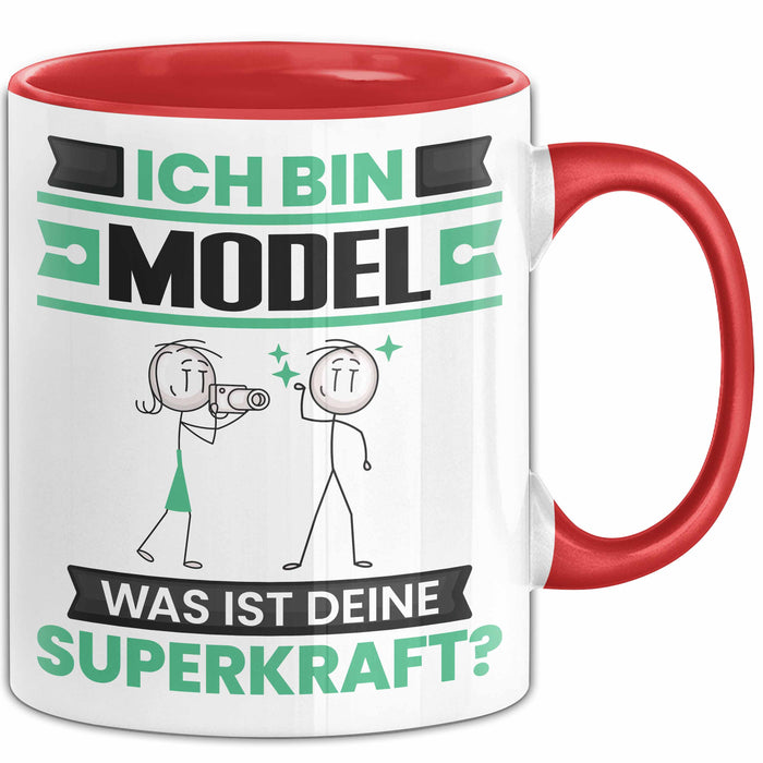 Model Tasse Geschenk für Model Geburtstag Lustiger Spruch Kaffee-Becher Was Ist Deine Superkraft Rot Trendation
