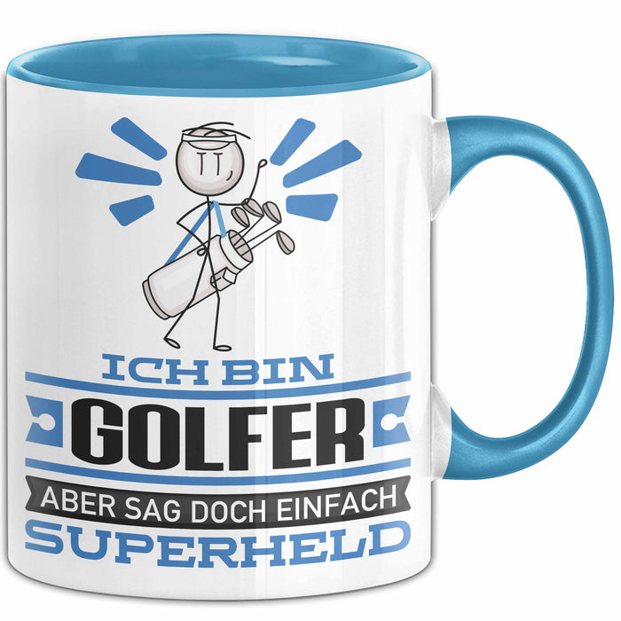 Golfer Geschenk Tasse Ich Bin Golfer Aber Sag Doch Einfach Superheld Lustige Geschenkdiee für Golfer Kaffee-Becher Blau Trendation