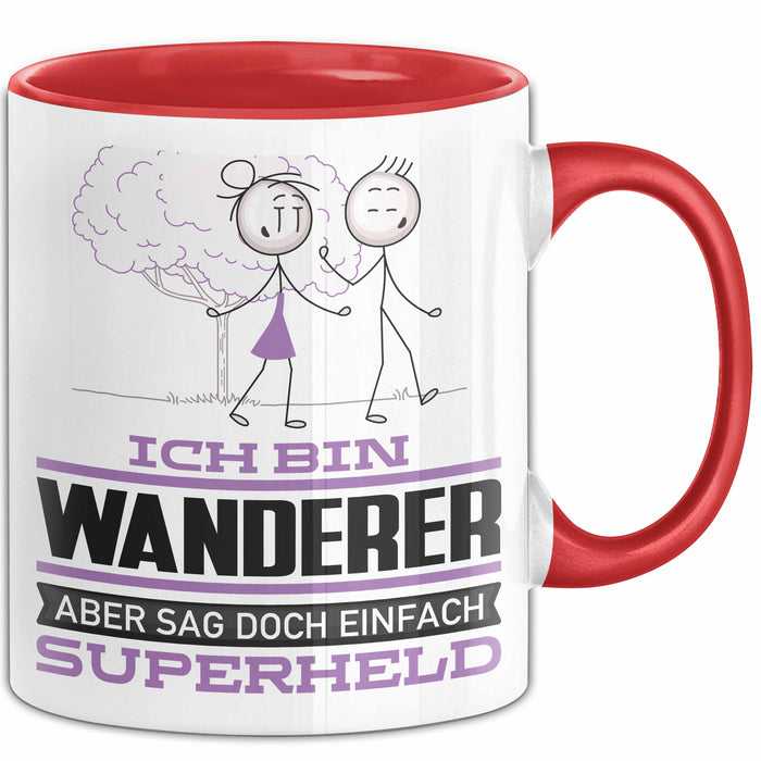 Wanderer Geschenk Tasse Ich Bin Wanderer Aber Sag Doch Einfach Superheld Lustige Geschenkdiee für Wanderer Kaffee-Becher Rot Trendation