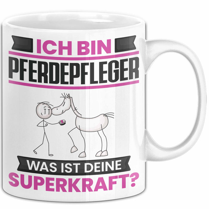 Pferdepfleger Tasse Geschenk für Pferdepfleger Geburtstag Lustiger Spruch Kaffee-Becher Was Ist Deine Superkraft Weiß Trendation