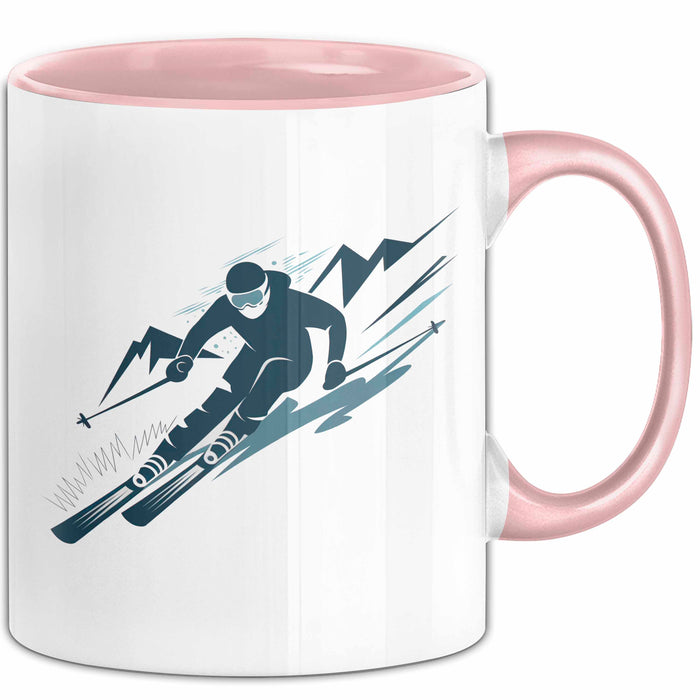 Skifahrer Tasse Geschenkidee für Schneepisten Fans Rosa Trendation