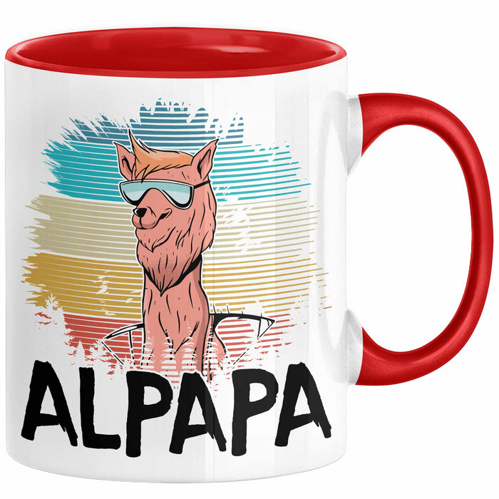 Vater Papa Tasse Gschenk Alpaka Llama Alpapa Geschenkidee Spruch für Vater zum Vatertag Rot Trendation