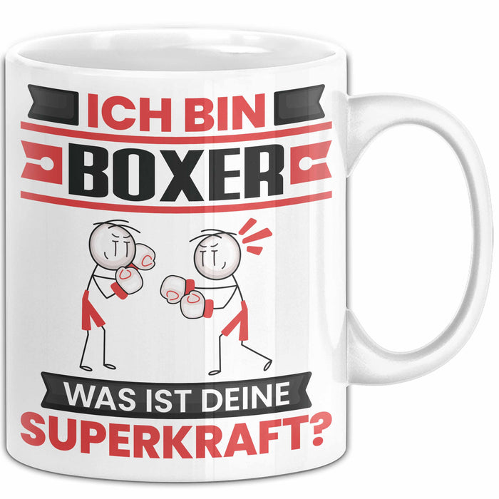 Boxer Tasse Geschenk für Boxer Geburtstag Lustiger Spruch Kaffee-Becher Was Ist Deine Superkraft Weiß Trendation