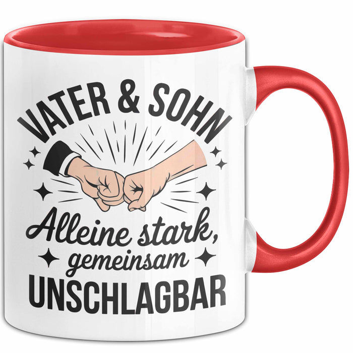 Papa Vatertag Vater Sohn Tasse Becher Geschenk Lustige Geschenkidee Spruch Vater & Sohn Alleine Stark Gemeinsam Unschlagbar Rot Trendation
