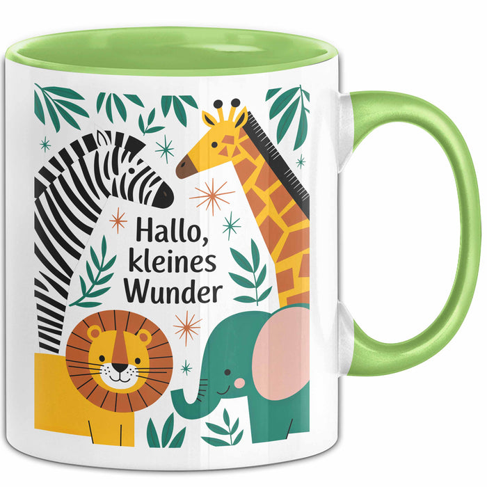Baby Geburt Neue Eltern Tasse Geschenk Lustige Geschenkidee Spruch Kleines Wunder Grün Trendation