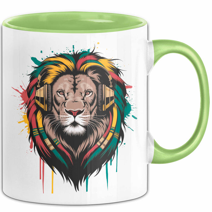 Löwe Tier Kopfhörer Sonnenbrille Tasse Geschenk Lustige Geschenkidee Spruch Grün Trendation