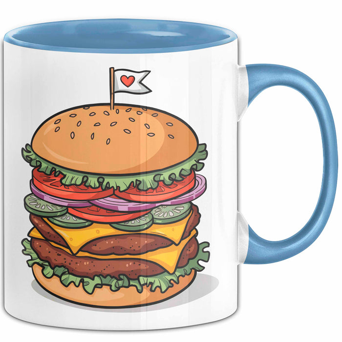 Burger Fan Tasse Geschenkidee für Grillmeister Blau Trendation