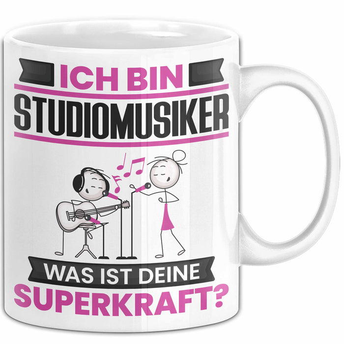 Studiomusiker Tasse Geschenk für Studiomusiker Geburtstag Lustiger Spruch Kaffee-Becher Was Ist Deine Superkraft Weiß Trendation