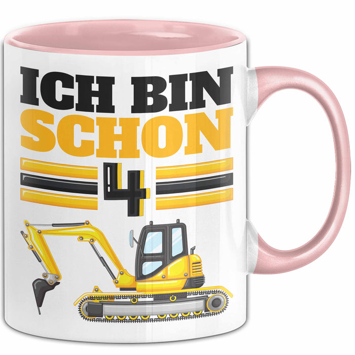 4. Geburtstag Geschenk Tasse Becher Jungs Bagger Ich Bin Schon 4 Rosa Trendation