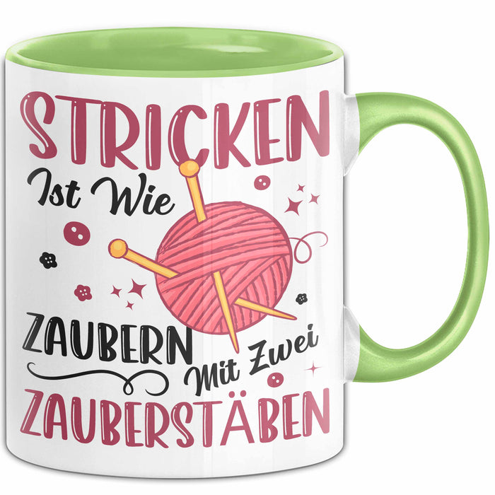 Stricken Stricker Tasse Geschenk Lustige Geschenkidee Spruch Ist Wie Zaubern Mit 2 Zauberstäben Grün Trendation