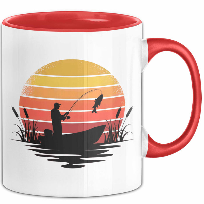 Angelliebhaber Fischer Retro Tasse Geschenk Lustige Geschenkidee Spruch Rot Trendation