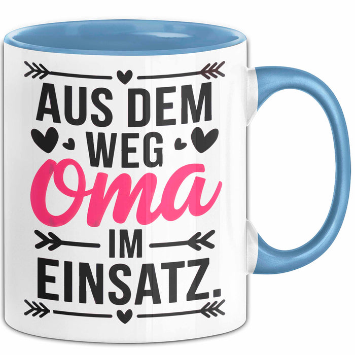 Oma Großmutter Tasse Becher Geschenk Lustige Geschenkidee Spruch Aus Dem Weg Oma Im Einsatz Blau Trendation