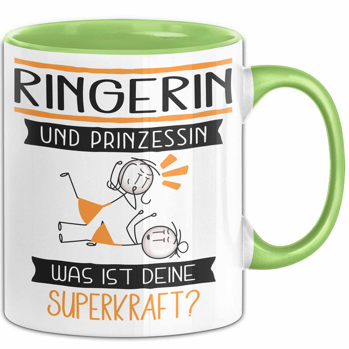 Ringerin Und Prinzessin Tasse Geschenk Für Eine Ringerin Geburtstag Was Ist Deine Superkraft Grün Trendation