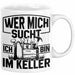 Handwerker Geschenk Tasse Wer Mich Sucht Ich Bin Im Keller KFZ Mechaniker Hausmeister Elektroniker Anlagenmechaniker Heimwerker Weiß Trendation