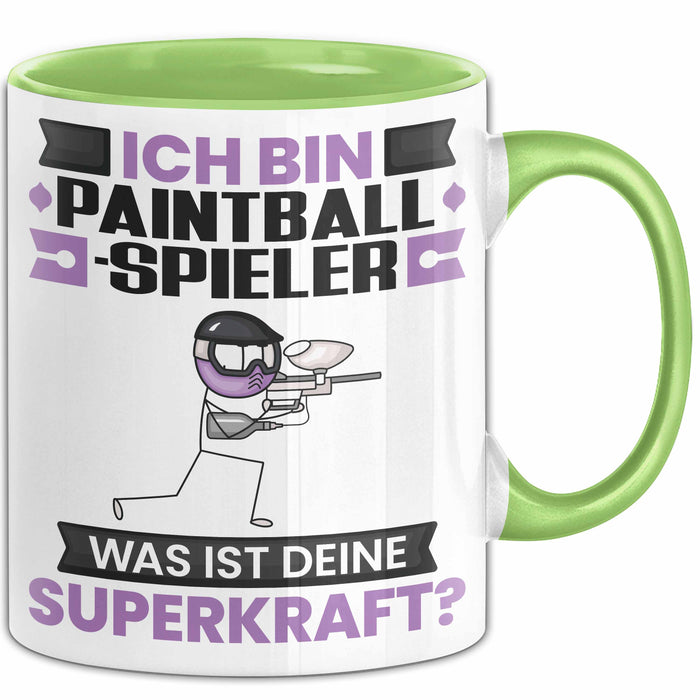 Paintballspieler Tasse Geschenk für Paintballspieler Geburtstag Lustiger Spruch Kaffee-Becher Was Ist Deine Superkraft Grün Trendation