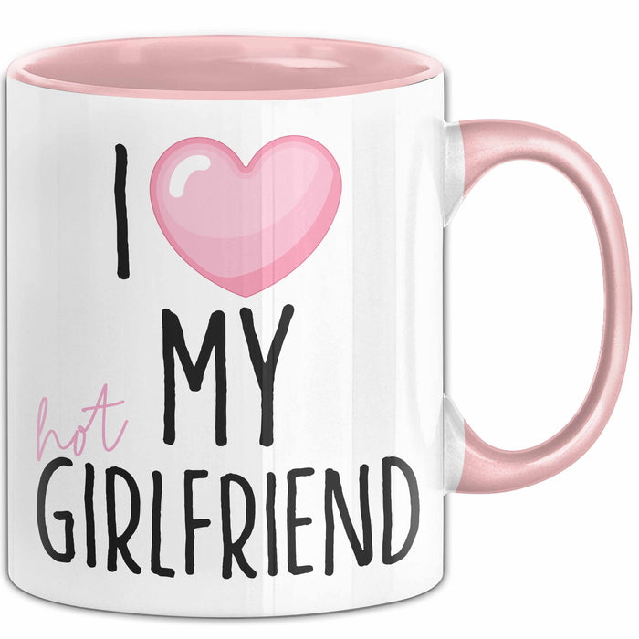 Valentinstag Tasse "I Love My Hot Girlfriend" Geschenk für Freundin Rosa Trendation