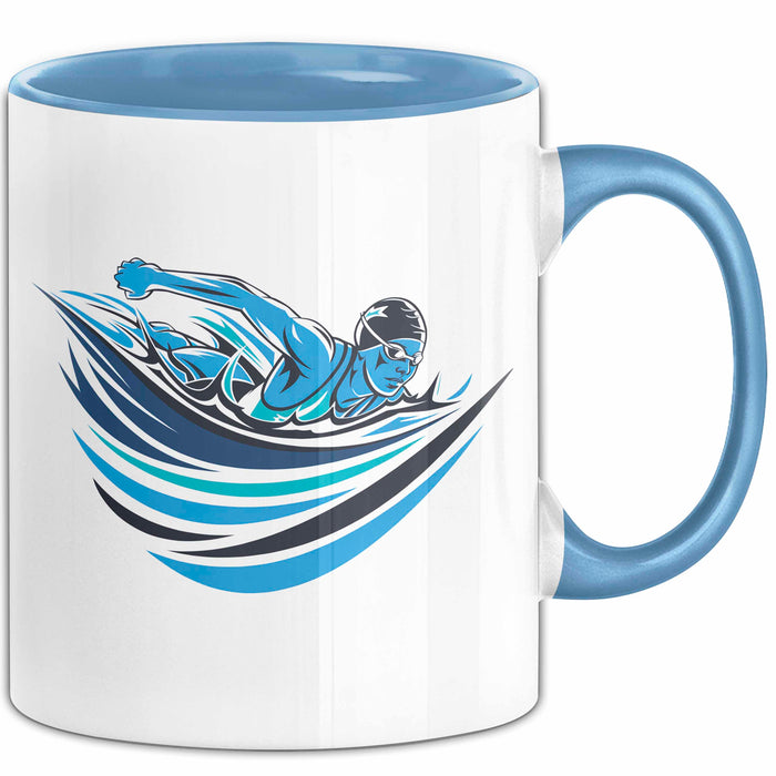 Schwimm Enthusiast Tasse Geschenkidee für Poolliebhaber Blau Trendation
