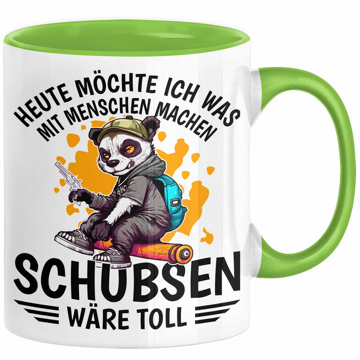 Lustige Tasse Waschbär Heute Möchte Ich Was Mit Menschen Machen Schubsen Wäre Toll Sarkasmus Ironier Humor Kaffee-Becher Grün Trendation