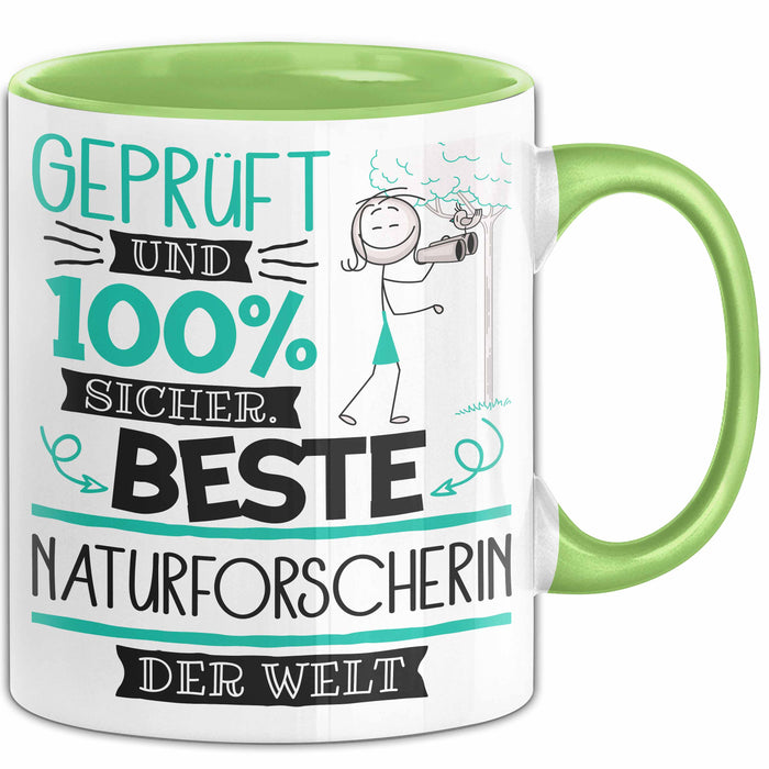 Beste Naturforscherin Der Welt Tasse Geschenk für Eine Naturforscherin Geprüft Und Sicher Geschenkidee Geburtstag Weihnachten Grün Trendation