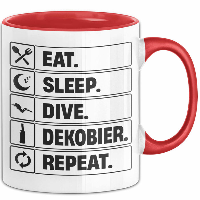 Taucher Tasse Geschenk Eat Sleep Geschenkidee Tauchen Becher Rot Trendation