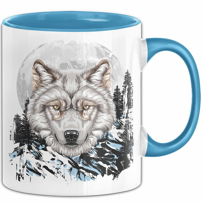 Wolf Tasse Geschenk Abstrakt Wölfe Mondlandschaft Geschenkidee Blau Trendation