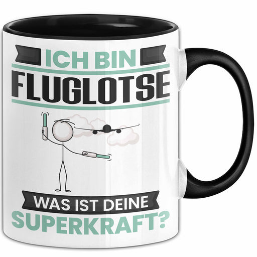 Fluglotse Tasse Geschenk für Fluglotse Geburtstag Lustiger Spruch Kaffee-Becher Was Ist Deine Superkraft Schwarz Trendation