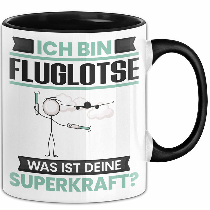 Fluglotse Tasse Geschenk für Fluglotse Geburtstag Lustiger Spruch Kaffee-Becher Was Ist Deine Superkraft Schwarz Trendation