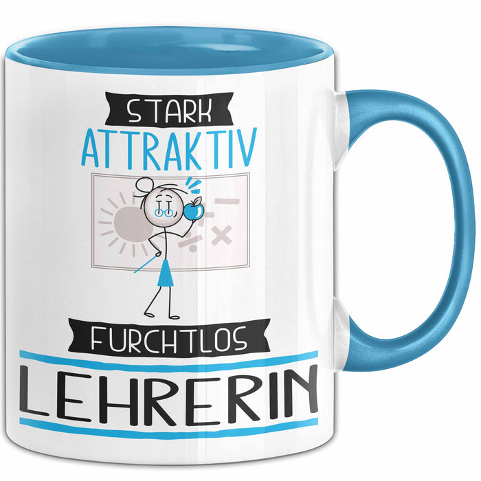 Lehrerin Tasse Geschenk Becher Stark Attraktiv Furchtlos Lehrerin Lustige Geschenkidee Blau Trendation