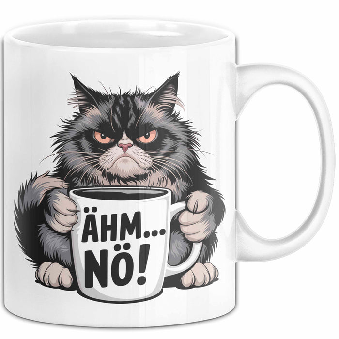 Katzen Tierliebhaber Tasse Geschenk Lustige Geschenkidee Spruch Ähm Nö Weiß Trendation