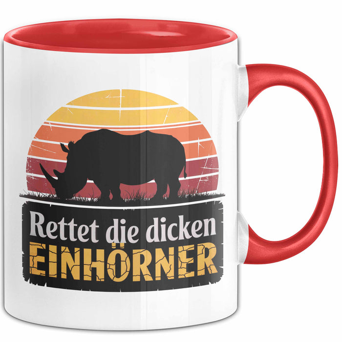 Nashorn Tasse Geschenk Lustige Geschenkidee Spruch Rettet Die Dicken Einhörner Rot Trendation