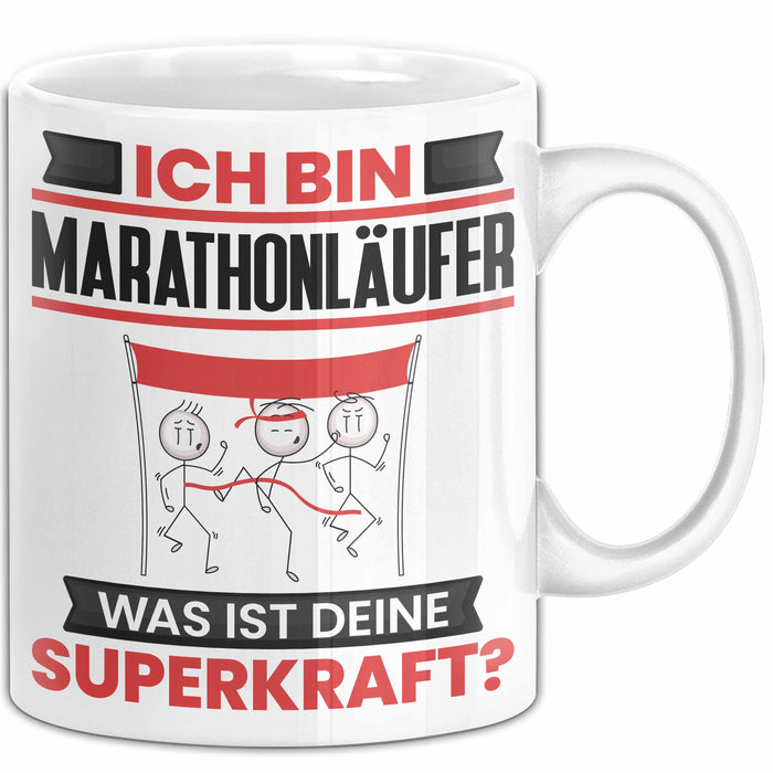 Marathonläufer Tasse Geschenk für Marathonläufer Geburtstag Lustiger Spruch Kaffee-Becher Was Ist Deine Superkraft Weiß Trendation