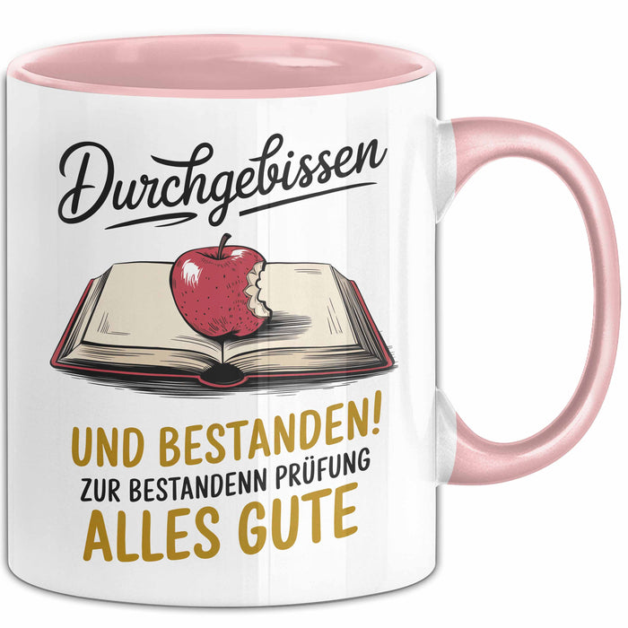 Schüler Abschluss Tasse Geschenk Lustige Geschenkidee Spruch Durchgebissen Und Bestanden Rosa Trendation