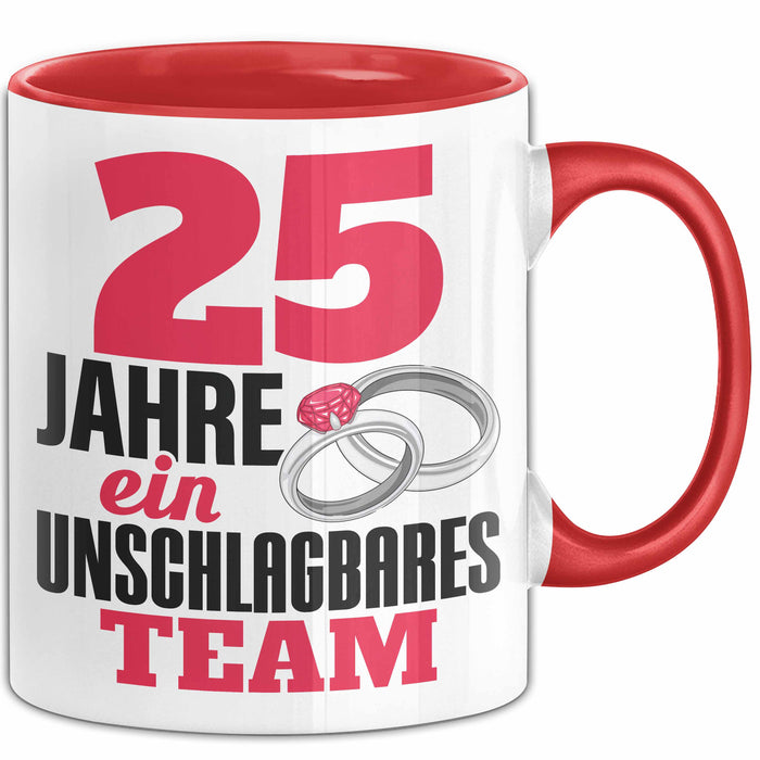 25 Jahre Tasse Geschenk Hochzeitstag Unschlagbares Team Spruch Rot Trendation